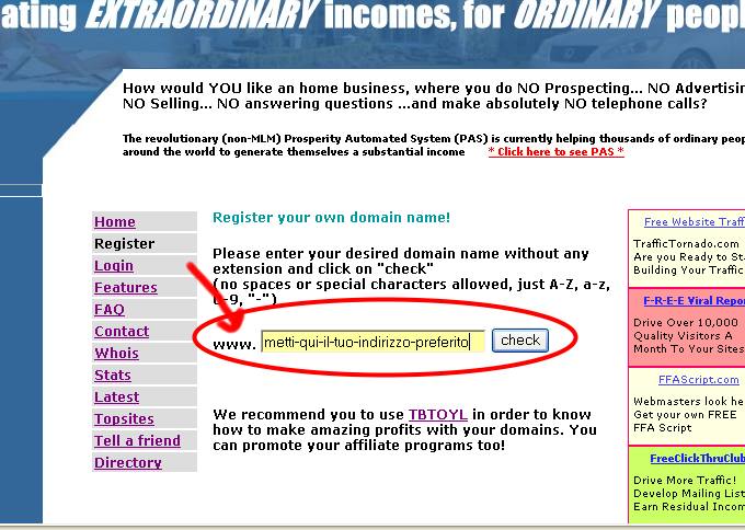 Scrivi un indirizzo ed ottieni la registrazione gratuita domini...